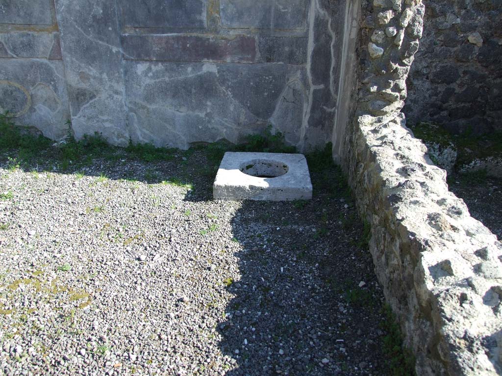 IX.3.2 Pompeii. March 2009. Garden area. Marble cistern mouth in south-west corner.
