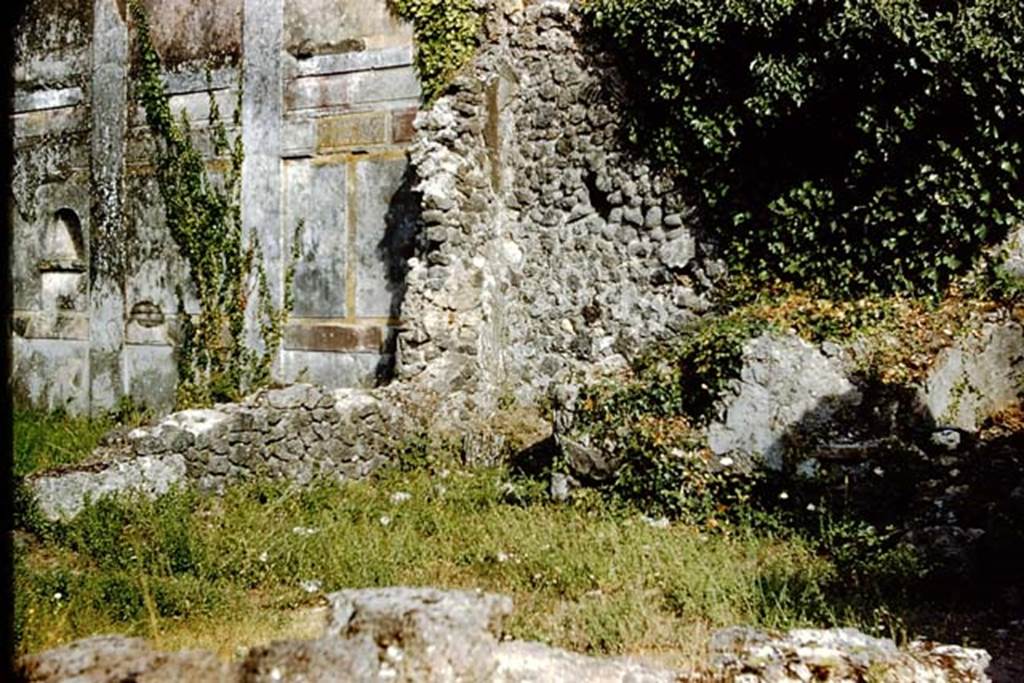 IX.3.2 Pompeii. 1959. Looking towards south wall of former atrium, on right, and garden area, on left. Photo by Stanley A. Jashemski.
Source: The Wilhelmina and Stanley A. Jashemski archive in the University of Maryland Library, Special Collections (See collection page) and made available under the Creative Commons Attribution-Non Commercial License v.4. See Licence and use details.
J59f0374