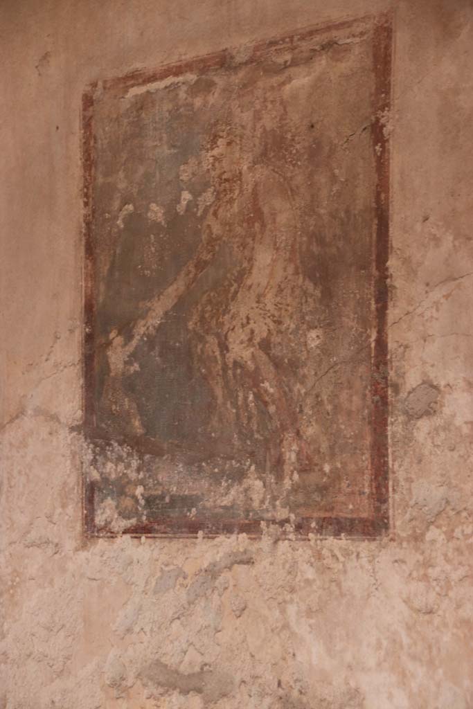 IX.3.5 Pompeii. October 2020. 
Room 5, central panel on east wall with painting of Polyphemus receiving Galatea’s letter.
Photo courtesy of Klaus Heese.