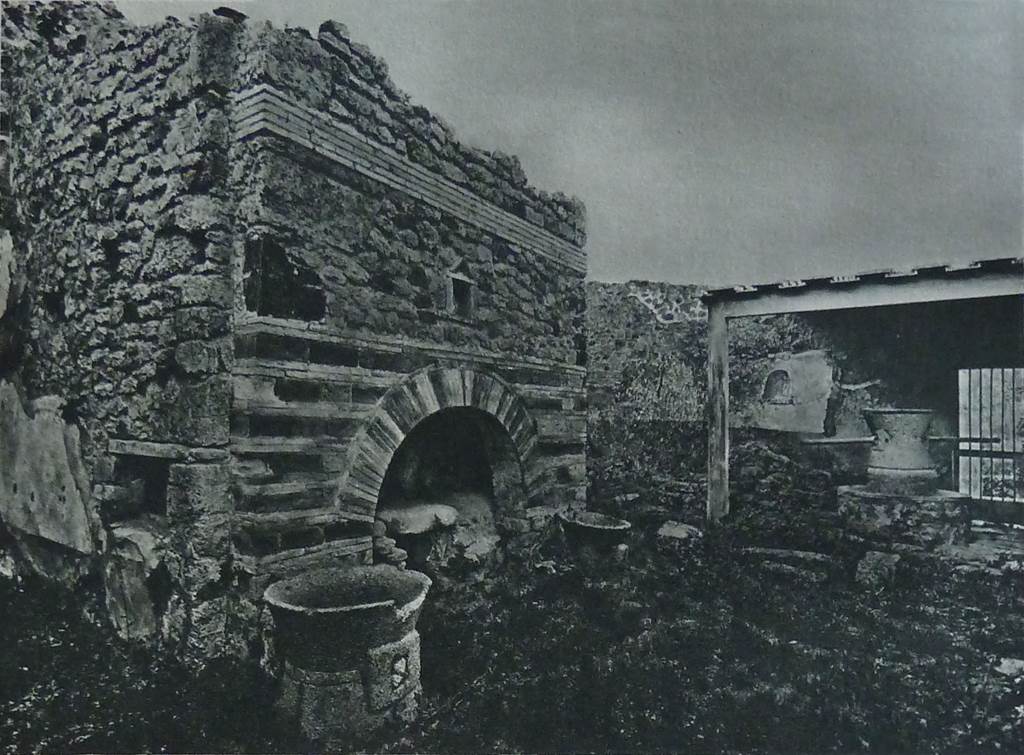 IX.3.12 Pompeii. Looking across the front of the oven towards the south wall. Old undated photograph of oven.