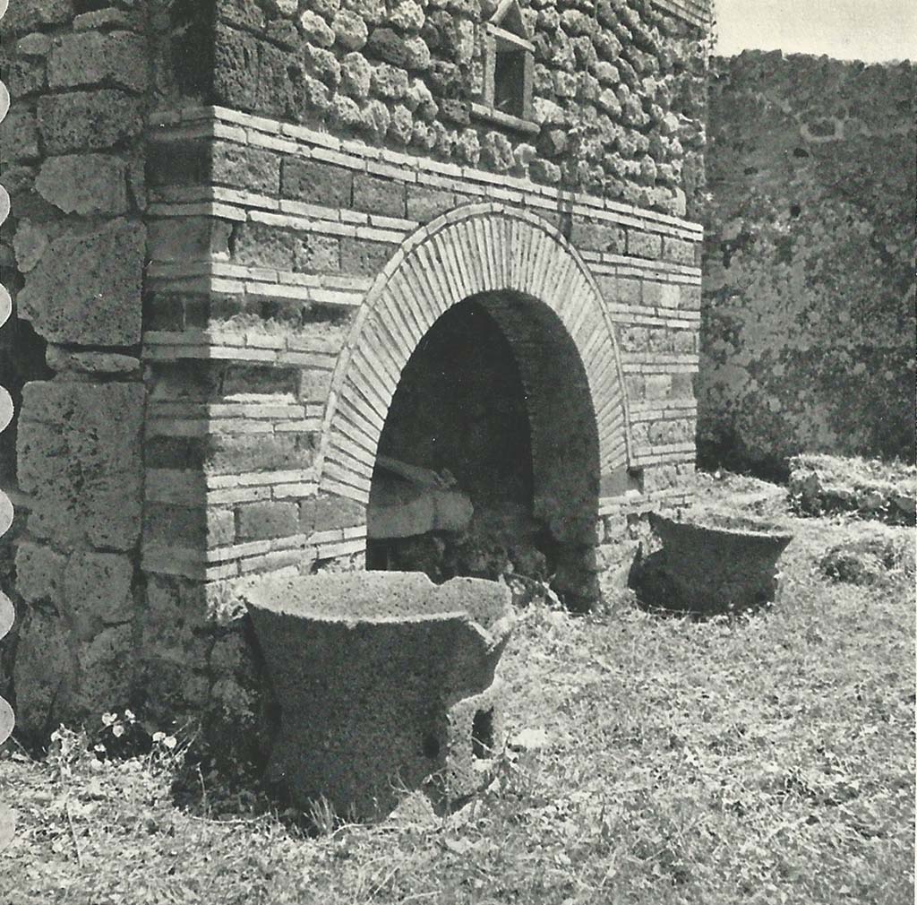 IX.3.12 Pompeii. Old undated photograph. Looking from left side (north) towards front of oven.