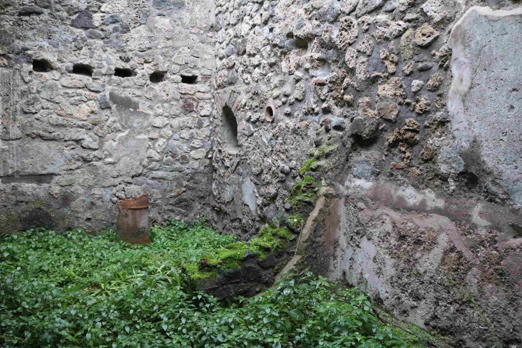 IX.3.13 Pompeii. December 2018. 
Kitchen, looking towards north-west corner, and niche in north wall. Photo courtesy of Aude Durand.