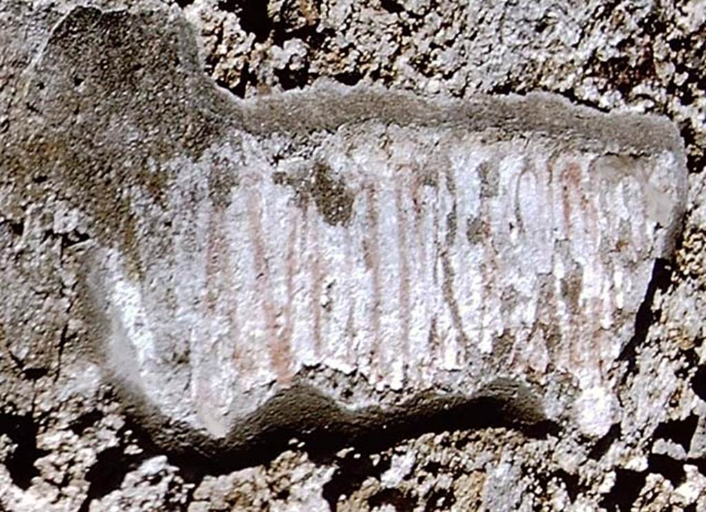 IX.3.20/21 Pompeii. 1964. Red painted inscription on exterior wall to north of entrance doorway of IX.3.20.  Detail from photo by Stanley A. Jashemski.
Source: The Wilhelmina and Stanley A. Jashemski archive in the University of Maryland Library, Special Collections (See collection page) and made available under the Creative Commons Attribution-Non Commercial License v.4. See Licence and use details. J64f1607