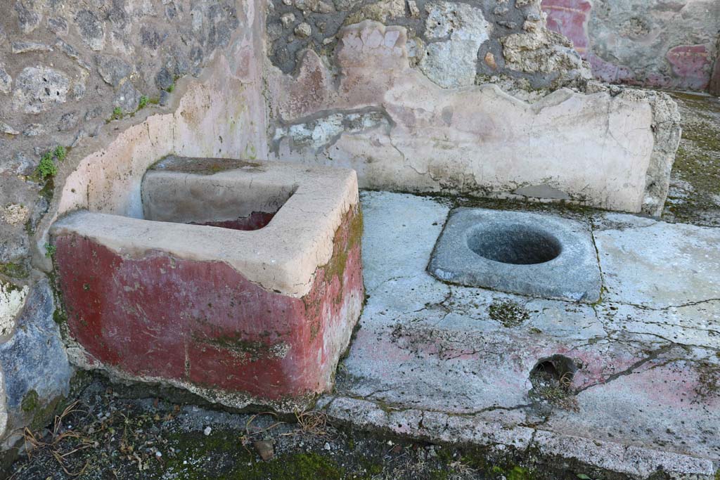 IX.3.22 Pompeii. February 2020. 
Looking north across basin/vat against west wall, and cistern-mouth near north wall. Photo courtesy of Aude Durand.