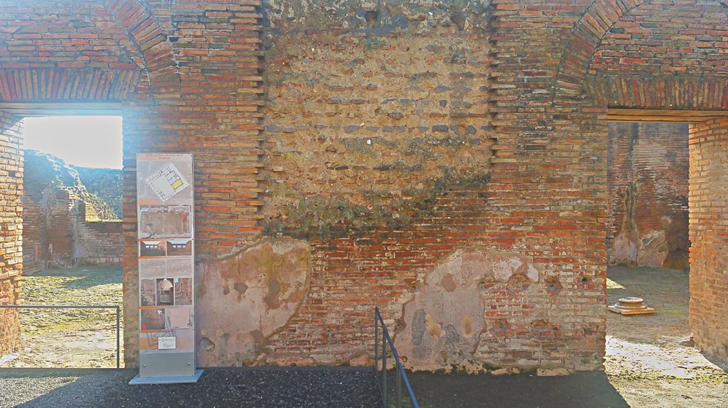 IX.4.18 Pompeii. December 2019. Tepidarium “q”, looking towards south wall with two doorways into Caldarium “s”. 
Photo courtesy of Giuseppe Ciaramella.