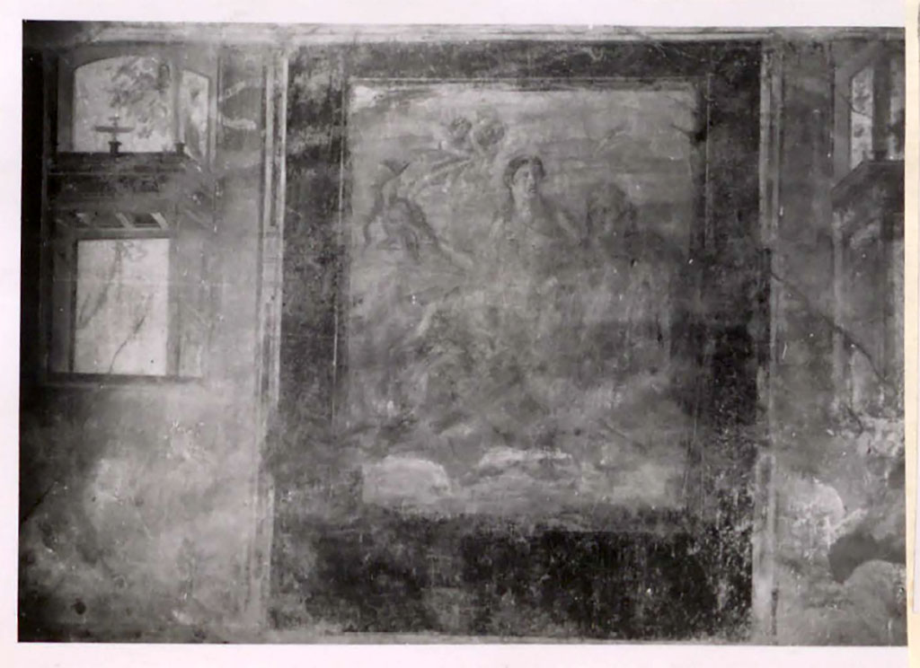 IX.5.2 Pompeii. Pre-1942. 
Room 20, west wall with painting of Thetis sitting on the back of a sea-monster carrying Achilles’ weapons. 
See Warscher, T. 1942. Catalogo illustrato degli affreschi del Museo Nazionale di Napoli. Sala LXXX. Vol.2. Rome, Swedish Institute.