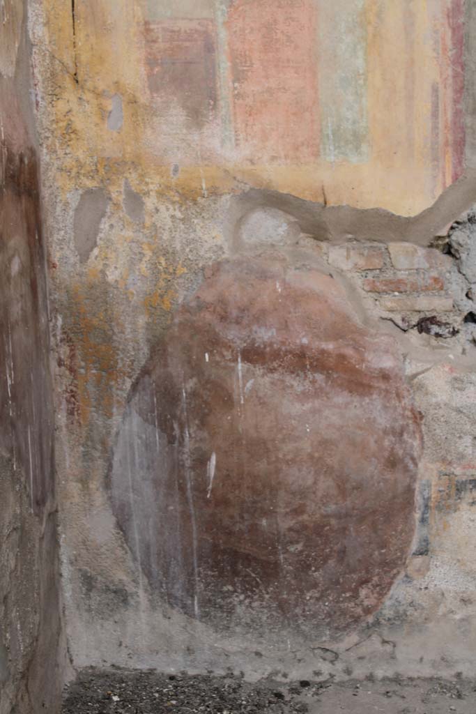 IX.5.2 Pompeii. May 2019. Room ‘u’, detail from lower north wall (zoccolo) at west end.
Foto Christian Beck, ERC Grant 681269 DÉCOR.