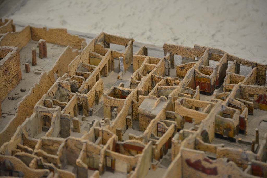 IX.5.1/2/3/4/5/6/7 Pompeii. July 2017. Looking north-west across insula.
From cork model in Naples Archaeological Museum.
Foto Annette Haug, ERC Grant 681269 DÉCOR