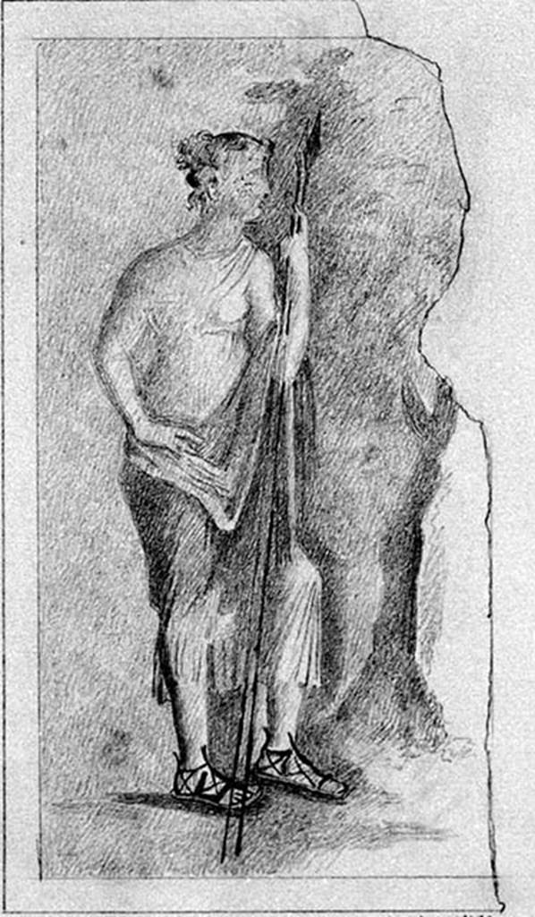 IX.5.2 Pompeii. Room 4, upper zone.  Copy of painting of a huntress.
DAIR 83,233. Photo © Deutsches Archäologisches Institut, Abteilung Rom, Arkiv. 
See http://arachne.uni-koeln.de/item/marbilderbestand/235615
See Carratelli, G. P., 1990-2003. Pompei: Pitture e Mosaici.  Roma: Istituto della enciclopedia italiana, Vol. IX, p. 378.
