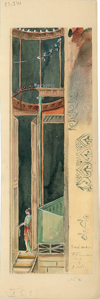 IX.5.6 Pompeii. Room 10, detail from painted east wall of tablinum, south side of central painting.   
(written on painting, “Scavi Nuovi. Fortuna No. 9”.)
DAIR 83.241. Photo © Deutsches Archäologisches Institut, Abteilung Rom, Arkiv.