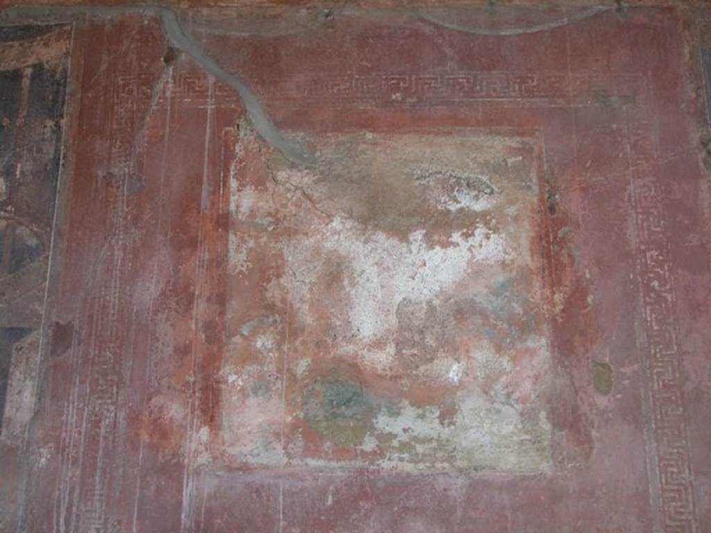 IX.5.6 Pompeii. December 2007.  Room i, west wall of tablinum. 
According to Schefold, the wall painting in the centre of the west wall was Paris and Oinone. 
See Schefold, K., 1957. Die Wande Pompejis. Berlin: De Gruyter. (p. 254)
See Sogliano, A., 1879. Le pitture murali campane scoverte negli anni 1867-79. Napoli: (p. 127, no.623)