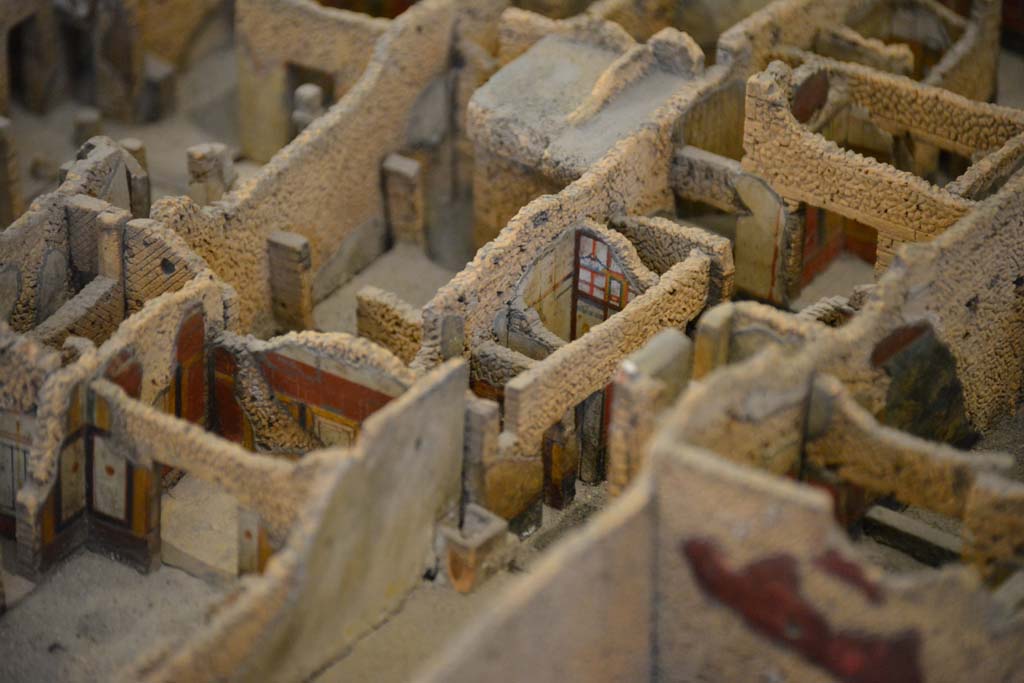IX.5.6 Pompeii. July 2017. Looking north-west across rooms at rear. 
The room in the lower left is part of IX.5.18.
From cork model in Naples Archaeological Museum.
Foto Annette Haug, ERC Grant 681269 DÉCOR.