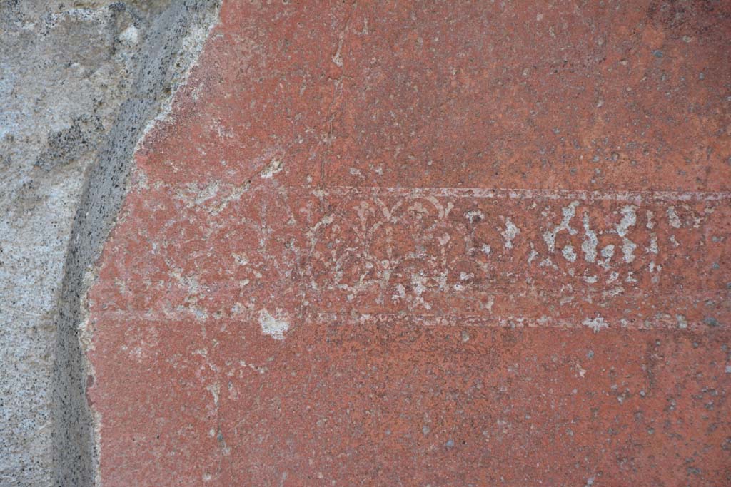 IX.5.6 Pompeii. May 2017. West ala d, west wall, detail of remaining carpet border edging from lower central panel.
Foto Christian Beck, ERC Grant 681269 DÉCOR.