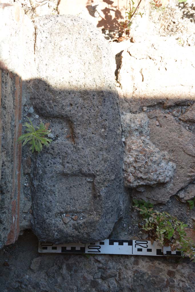 IX.5.6 Pompeii. May 2017. Room l (L), detail from doorway threshold on east side of steps. 
Foto Christian Beck, ERC Grant 681269 DÉCOR.