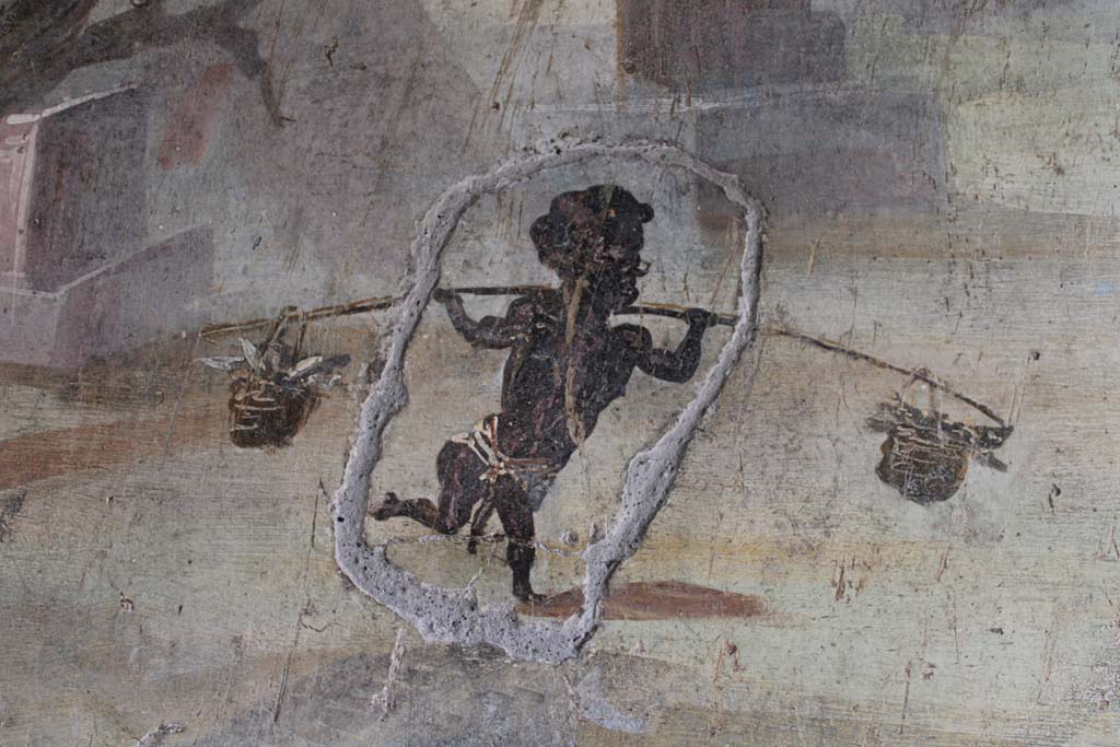 IX.5.9 Pompeii. May 2019. Room “l (L)”, detail of pygmy from west end of north wall.  
Foto Christian Beck, ERC Grant 681269 DÉCOR.
