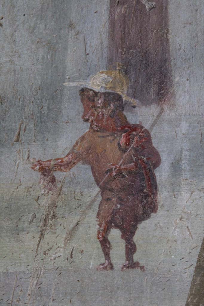 IX.5.9 Pompeii. May 2019. 
Room “l (L)”, detail of the other of the two figures on the north wall at west end.  
Foto Christian Beck, ERC Grant 681269 DÉCOR.