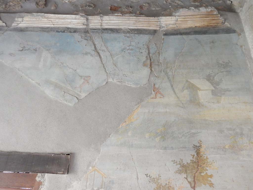 IX.5.9 Pompeii. June 2019. Room 8. Detail of painted wall decoration from south wall at west end. 
Photo courtesy of Buzz Ferebee.