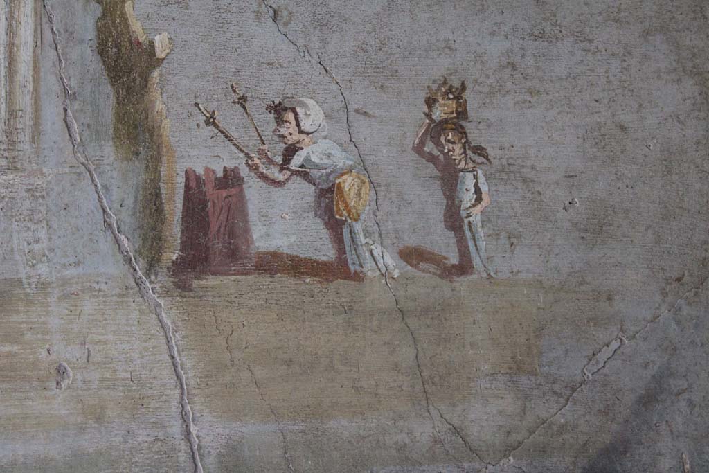 IX.5.9 Pompeii. May 2019. Room “l (L)”, detail of two figures from west end of south wall.   
Foto Christian Beck, ERC Grant 681269 DÉCOR.