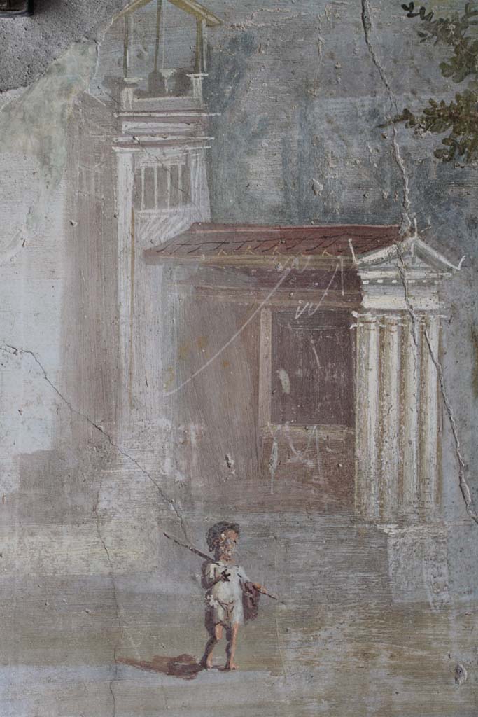 IX.5.9 Pompeii. May 2019. Room “l (L)”, pygmy figure from south wall. 
Foto Christian Beck, ERC Grant 681269 DÉCOR.