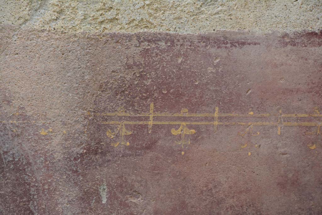 IX.5.9 Pompeii. March 2017. Room “f”, remaining painted decoration from zoccolo on west wall in north-west corner.
Foto Christian Beck, ERC Grant 681269 DÉCOR.