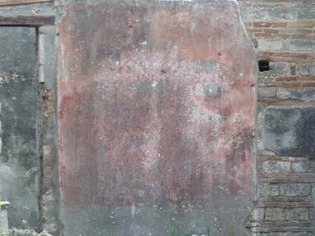 IX.5.9 Pompeii. May 2010. Remains of painted south wall of peristyle “i”, near room “o”, taken from entrance doorway.