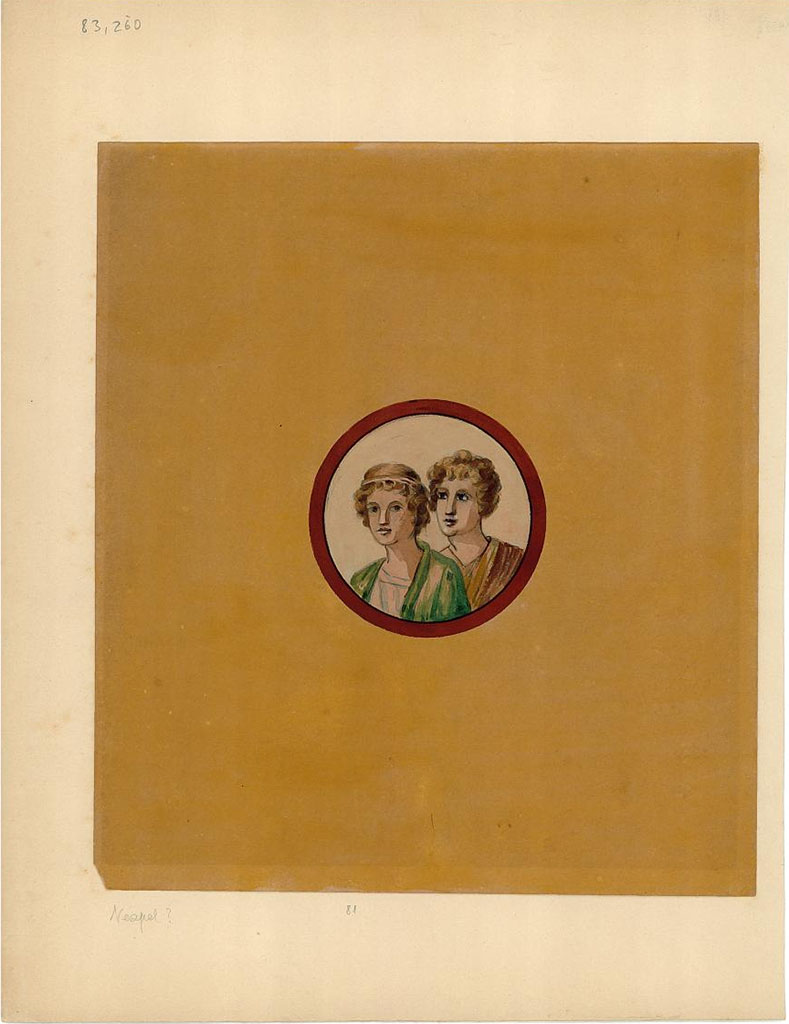 IX.5.11 Pompeii. Room 8, south wall. Painted medallion portrait of a couple from the central panel of the south wall of the ala. 
DAIR 83.260. Photo © Deutsches Archäologisches Institut, Abteilung Rom, Arkiv.