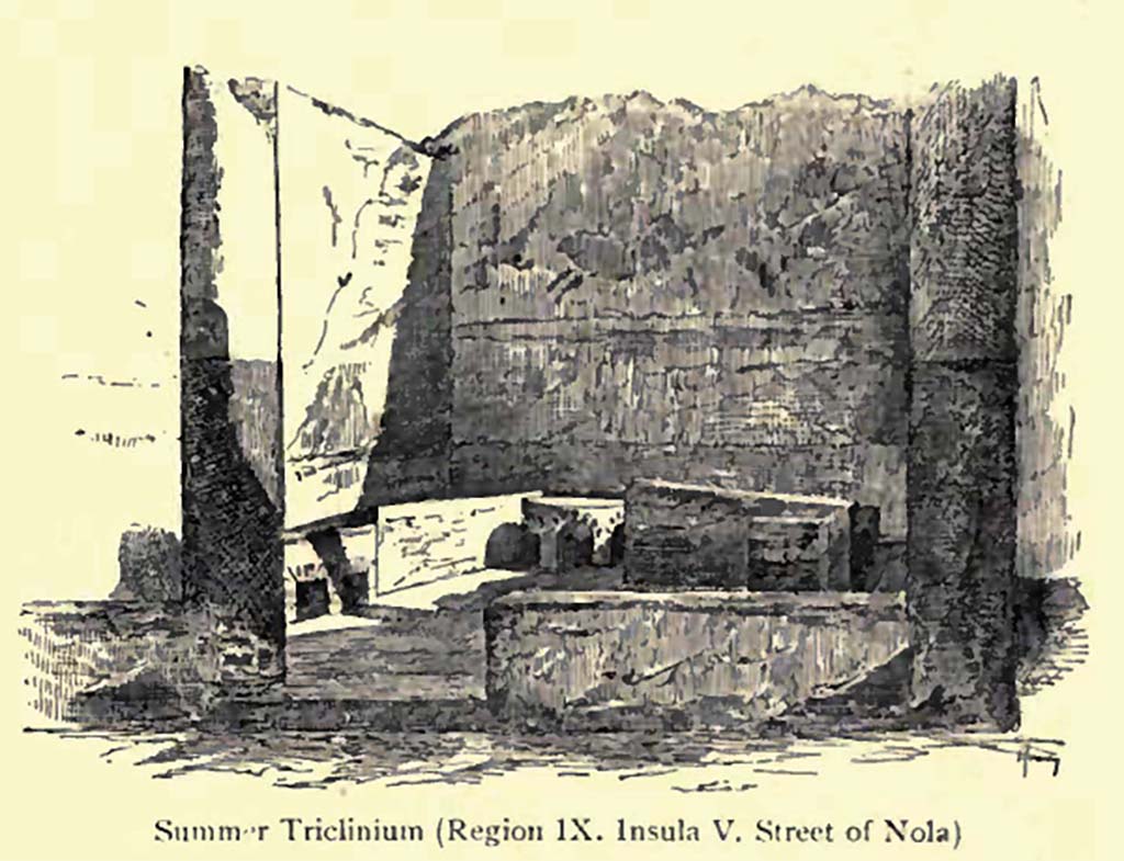 IX.5.11 Pompeii. c.1900. Room 15, looking south across garden area. 
See Gusman P., 1900. Pompeii: The City, Its Life & Art. London: Heinemann, p. 279.