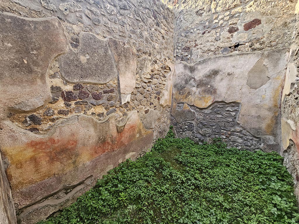 IX.5.11 Pompeii. November 2024. 
Room p, looking west along south wall towards west wall of cubiculum. Photo courtesy of Annette Haug.