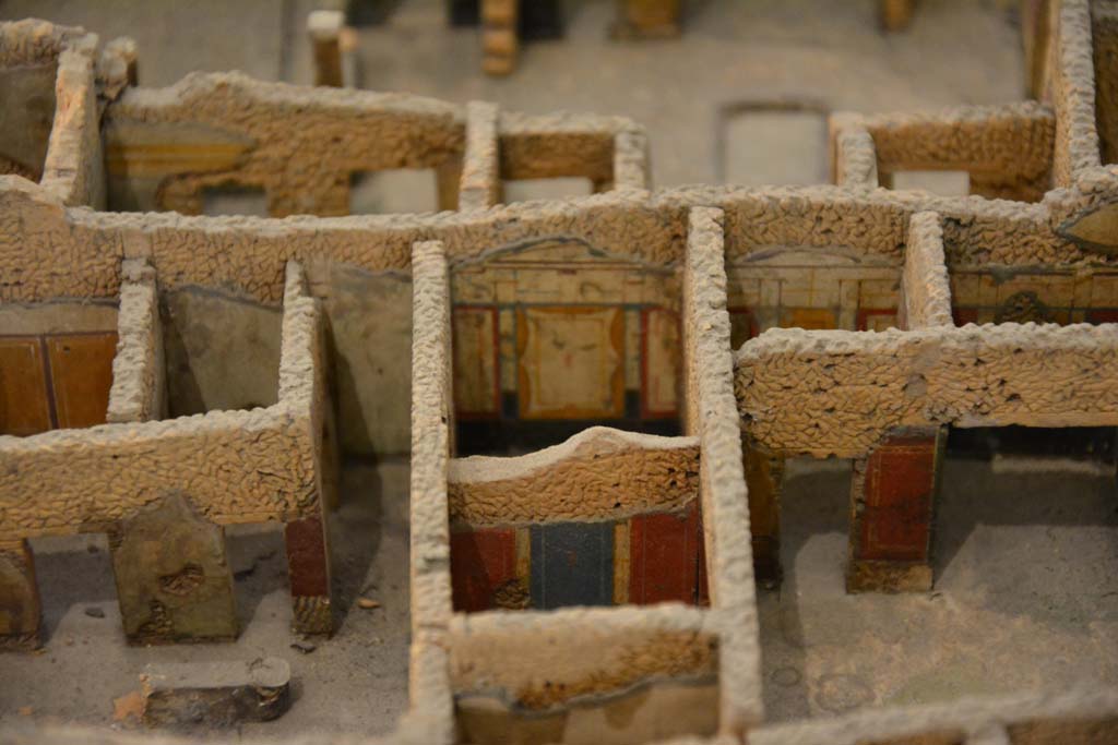 IX.5.11 Pompeii. July 2017. Looking west across peristyle, on left, tablinum, in centre, and atrium, on right.  
From cork model in Naples Archaeological Museum.
Foto Annette Haug, ERC Grant 681269 DÉCOR.