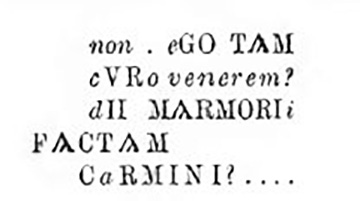 (21), found under (19), in a similar rectangle: an open triptych with pen: in the centre of each of the two visible pages, there was a small yellowish square.
See Bullettino dell’Instituto di Corrispondenza Archeologica (DAIR), 1879, (p.197-8)