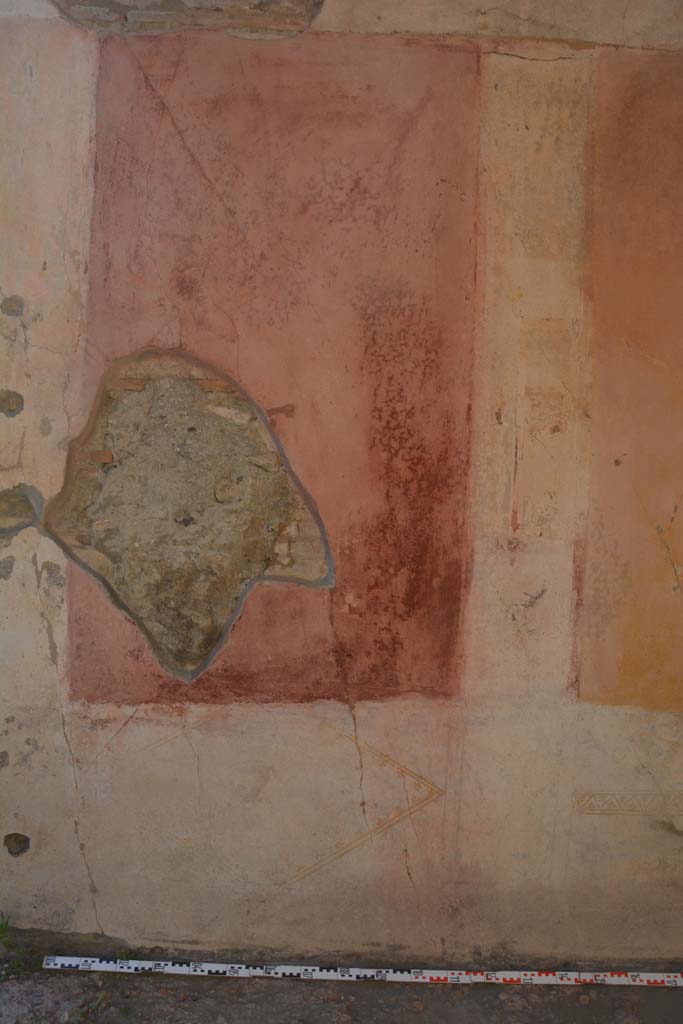 IX.5.11 Pompeii. May 2017. Room h, detail of lower north wall at west end.
In the centre of the diamond shape formed by two parallel lines of “carpet borders”, a flying swan can be seen.
Foto Christian Beck, ERC Grant 681269 DÉCOR.