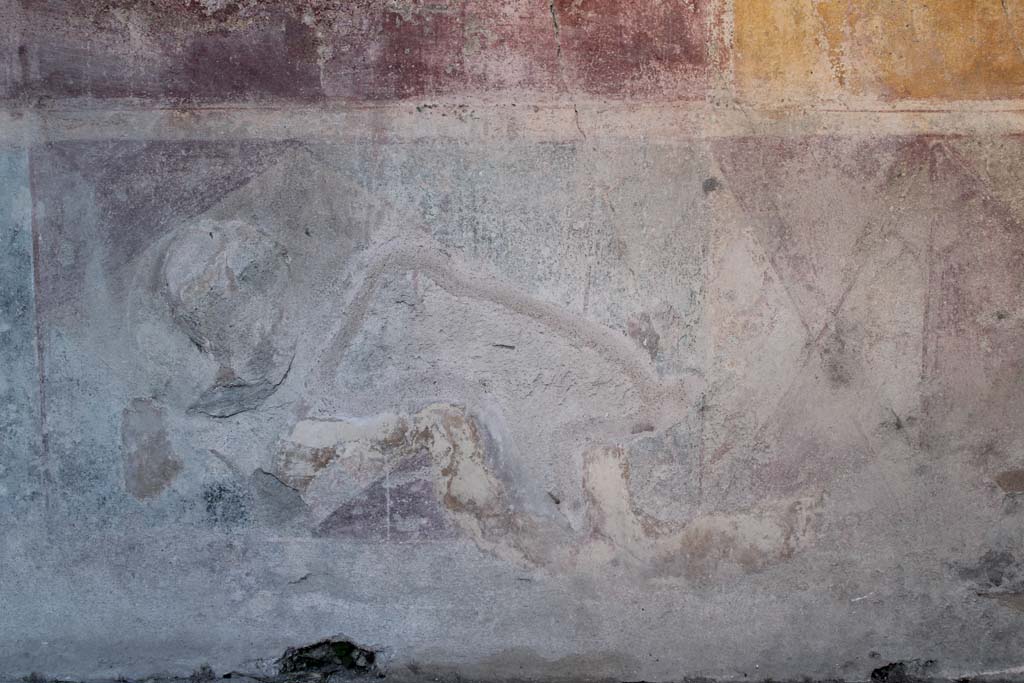 IX.5.14 Pompeii. May 2019. Room “c”, detail of zoccolo on east wall at south end.
Foto Christian Beck, ERC Grant 681269 DÉCOR.