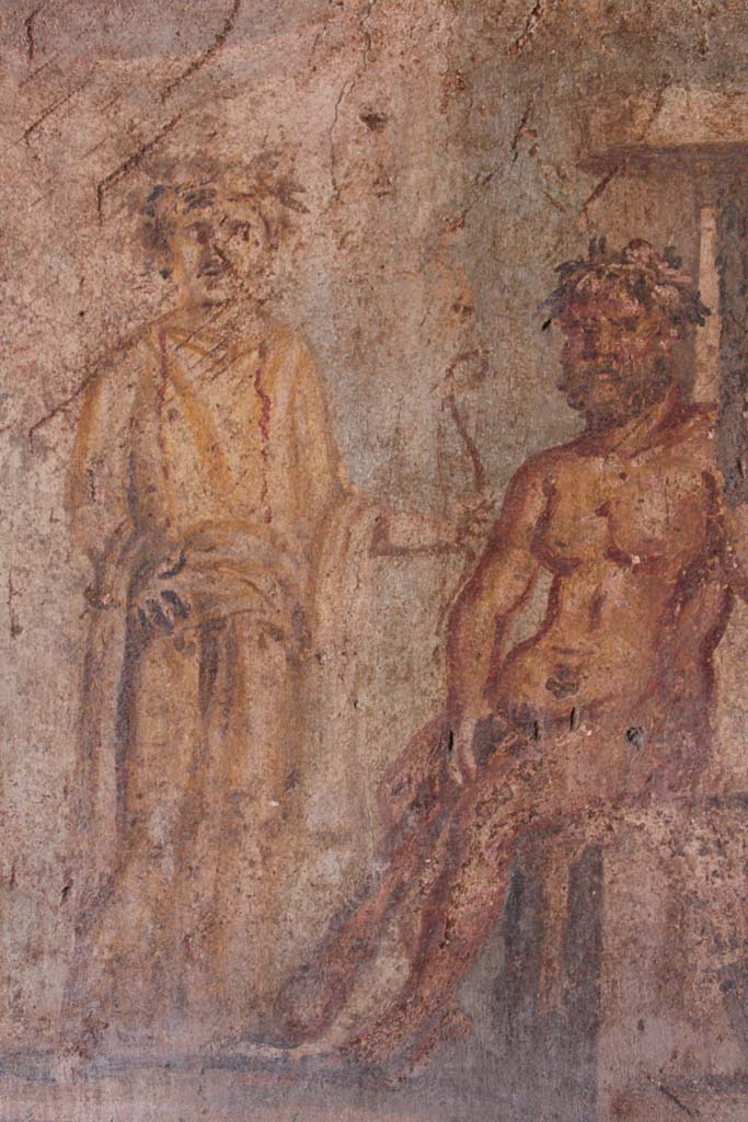 IX.5.14 Pompeii. May 2019. Room “g”, detail from wall painting of Hercules and Omphale. 
Foto Christian Beck, ERC Grant 681269 DÉCOR.