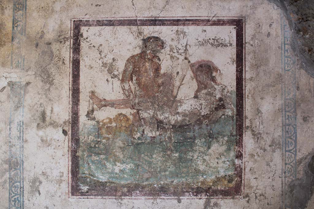 IX.5.16 Pompeii. May 2019. Room f’, wall painting in centre of west wall of cubiculum. 
Foto Christian Beck, ERC Grant 681269 DÉCOR.