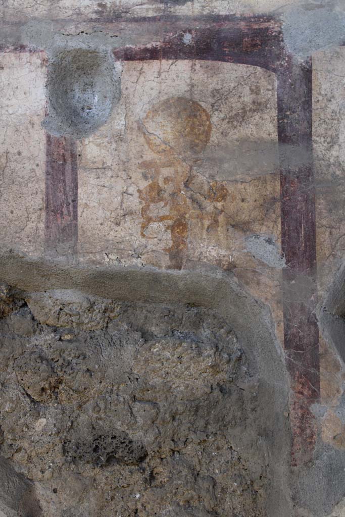IX.5.16 Pompeii. May 2019. 
Room f’, detail of top of painted candelabra on north side of central painting on west wall.
Foto Christian Beck, ERC Grant 681269 DÉCOR.