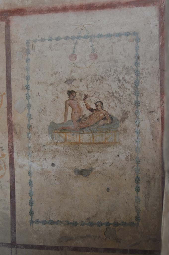 IX.5.16 Pompeii. June 2019. 
Cubiculum f’, detail of wall painting at east end of north wall.
Foto Taylor Lauritsen, ERC Grant 681269 DÉCOR.