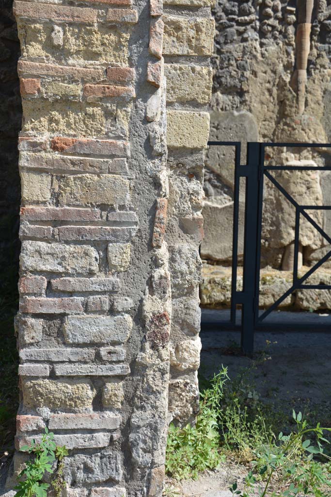 IX.5.18 Pompeii. May 2017. 
Room b, south side, detail of pilaster between doorway to room h, on left, and entrance corridor.
Foto Christian Beck, ERC Grant 681269 DÉCOR.