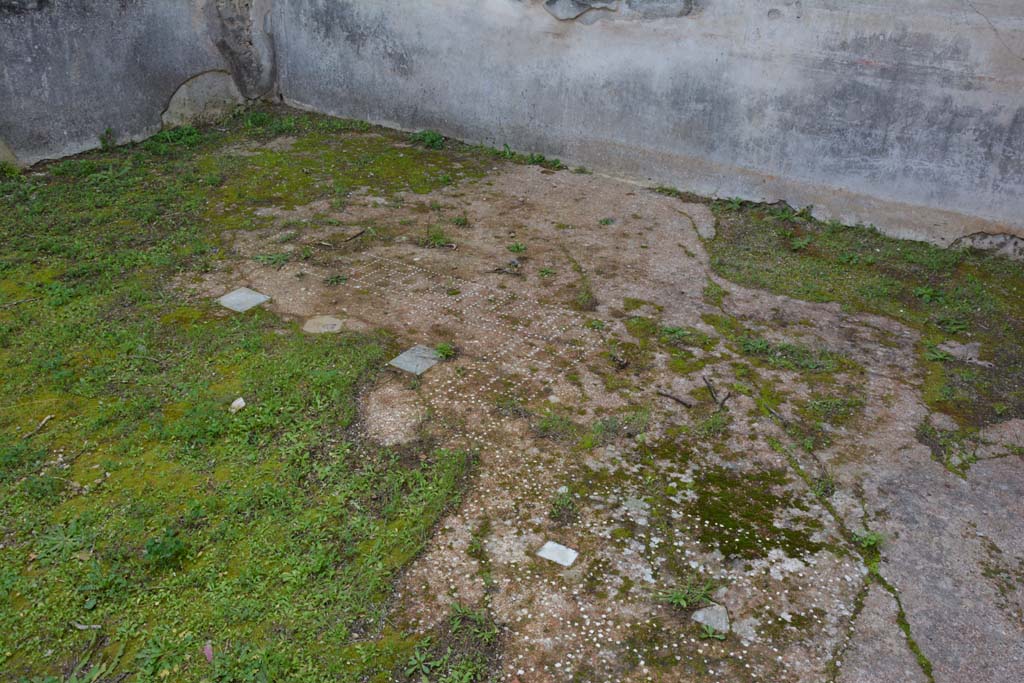 IX.5.18 Pompeii. March 2018. Triclinium “f”, looking south-west across flooring.  
Foto Annette Haug, ERC Grant 681269 DÉCOR.