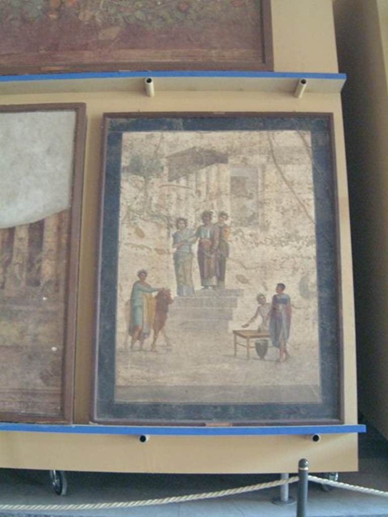 IX.5.18 Pompeii. May 2001. Room “f”, west wall of triclinium, wall painting of Jason and Pelias  
Now in Naples Archaeological Museum. Inventory number 111436.
Photograph courtesy of Current Archaeology.