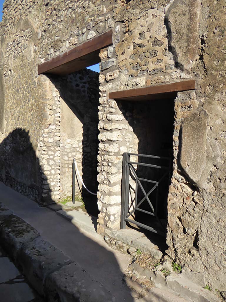 IX.5.21, centre left, and IX.5.20, centre right, Pompeii. January 2017. 
Doorways on east side of Vicolo di Tesmo.
Foto Annette Haug, ERC Grant 681269 DÉCOR.