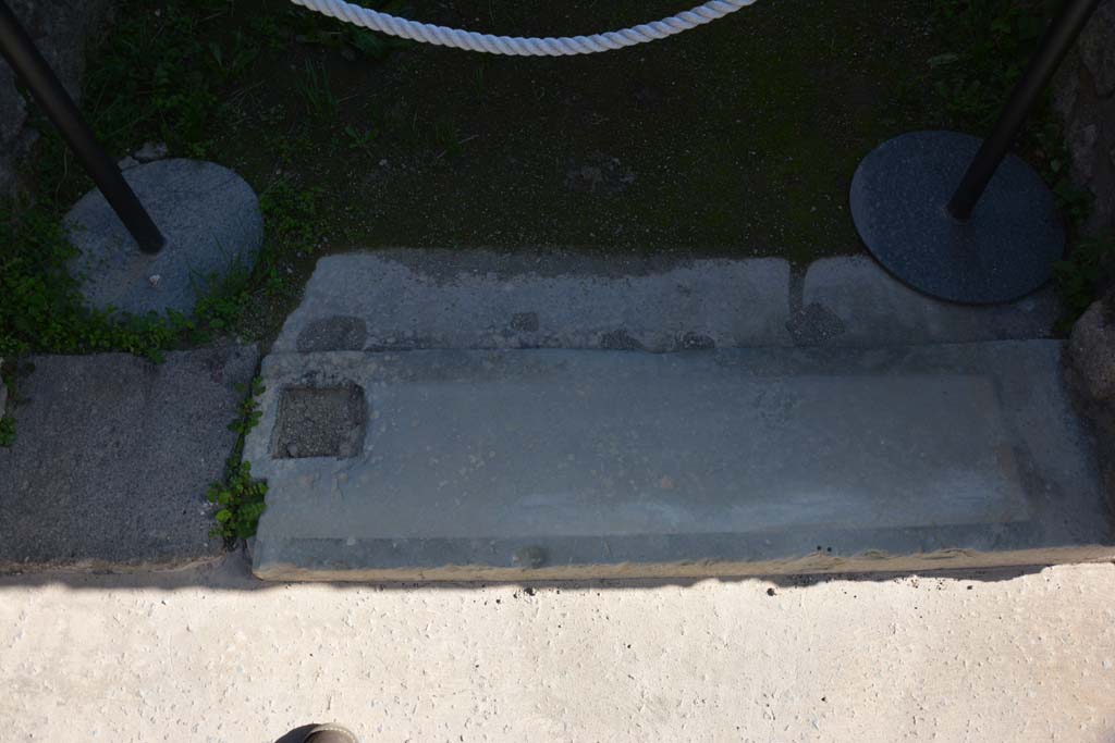 IX.5.21 Pompeii. March 2017. Entrance doorway threshold from Vicolo di Tesmo, looking east. 
Foto Christian Beck, ERC Grant 681269 DÉCOR.