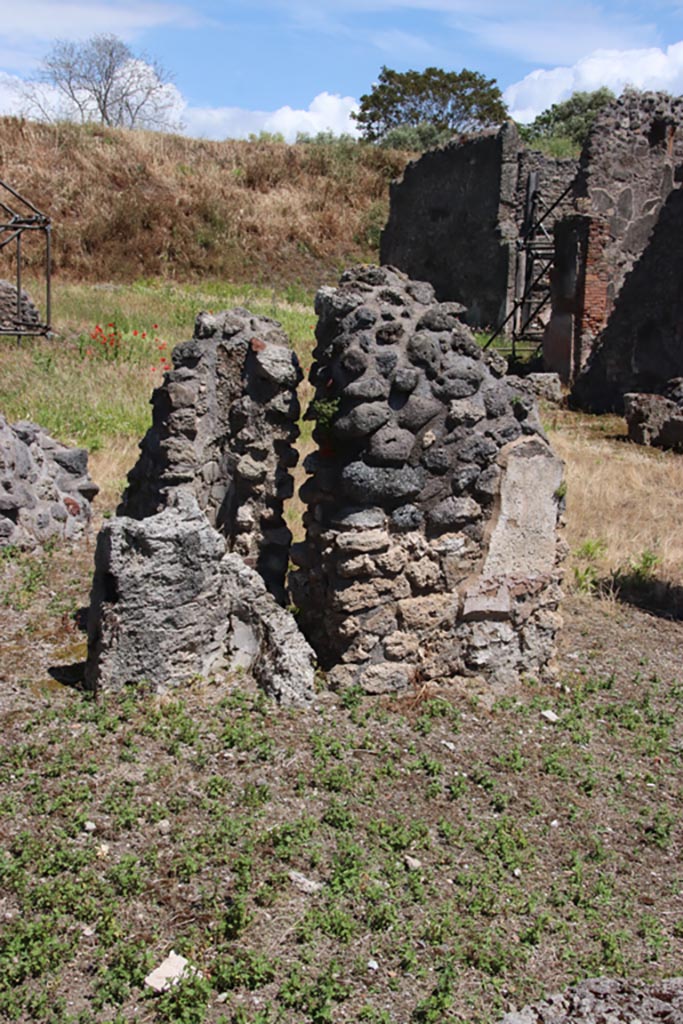 IX.6.4 Pompeii. May 2024. 
Room “v”, remaining pilaster on north side of doorway to atrium. Photo courtesy of Klaus Heese.
