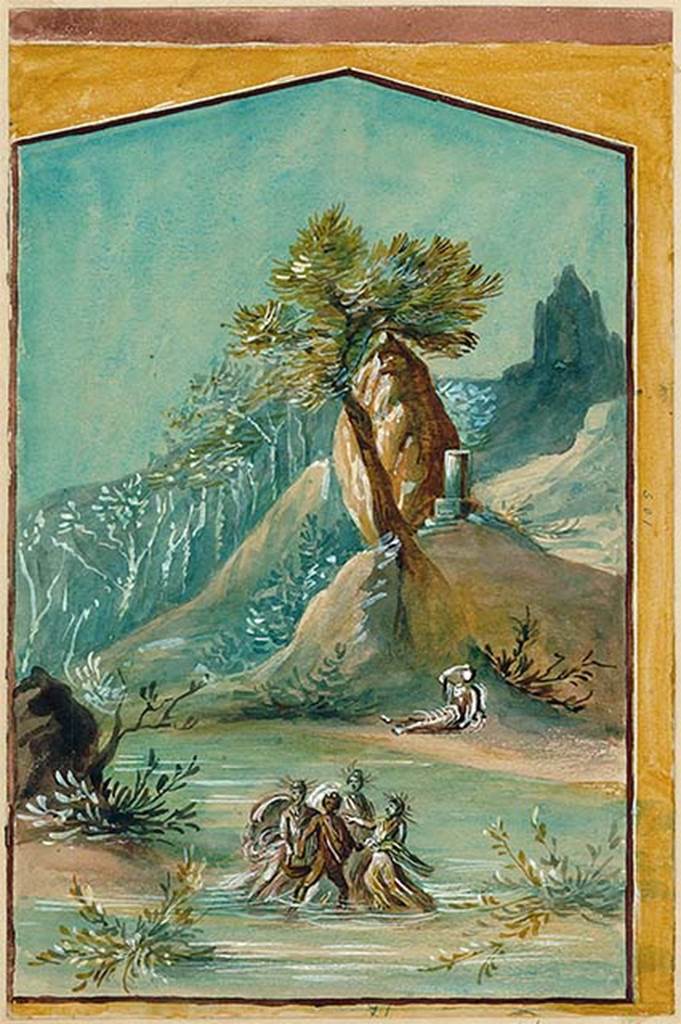 IX.7.16 Pompeii. Found on the south wall of the cubiculum on north side of entrance. 
Water-colour copy of the painting of Hylas and the nymphs.
DAIR 83.299. Photo © Deutsches Archäologisches Institut, Abteilung Rom, Arkiv.