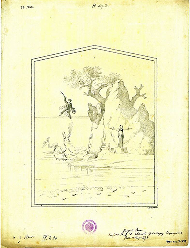IX.7.16 Pompeii. Cubiculum on north side of entrance. East wall, right of doorway. 
Copy of painting of Perseus rescuing Andromeda.
DAIR 83.302. Photo © Deutsches Archäologisches Institut, Abteilung Rom, Arkiv.