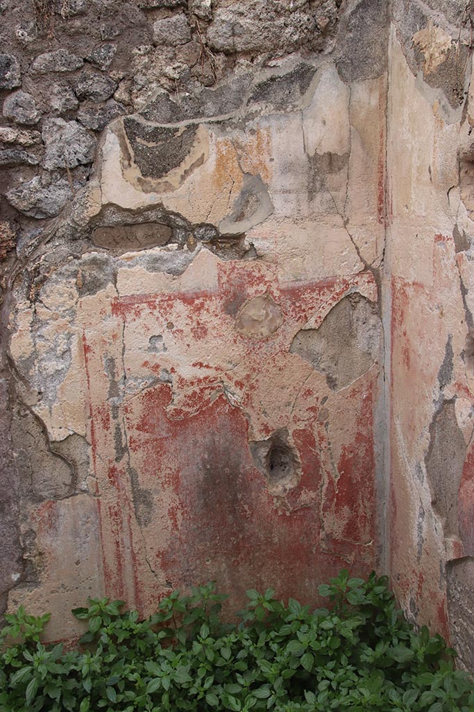 IX.7.16 Pompeii. October 2024. 
Room “c”, detail from south wall at west end. Photo courtesy of Klaus Heese.