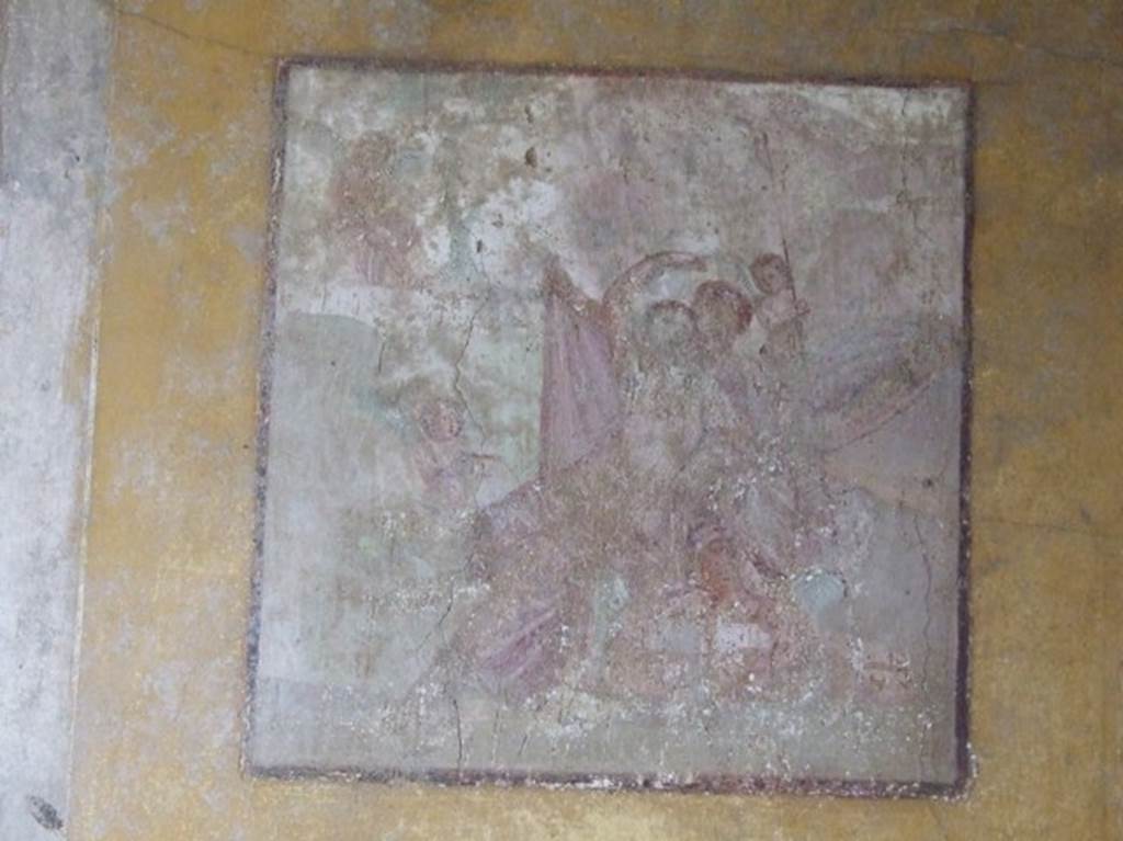 IX.7.20 Pompeii. December 2007. 
Room (i), east wall of large triclinium, wall painting of Ares and Aphrodite or Mars and Venus, surrounded by cupids. 
See Schefold, K., 1962. Vergessenes Pompeji. Bern: Francke. (T.178, 1).