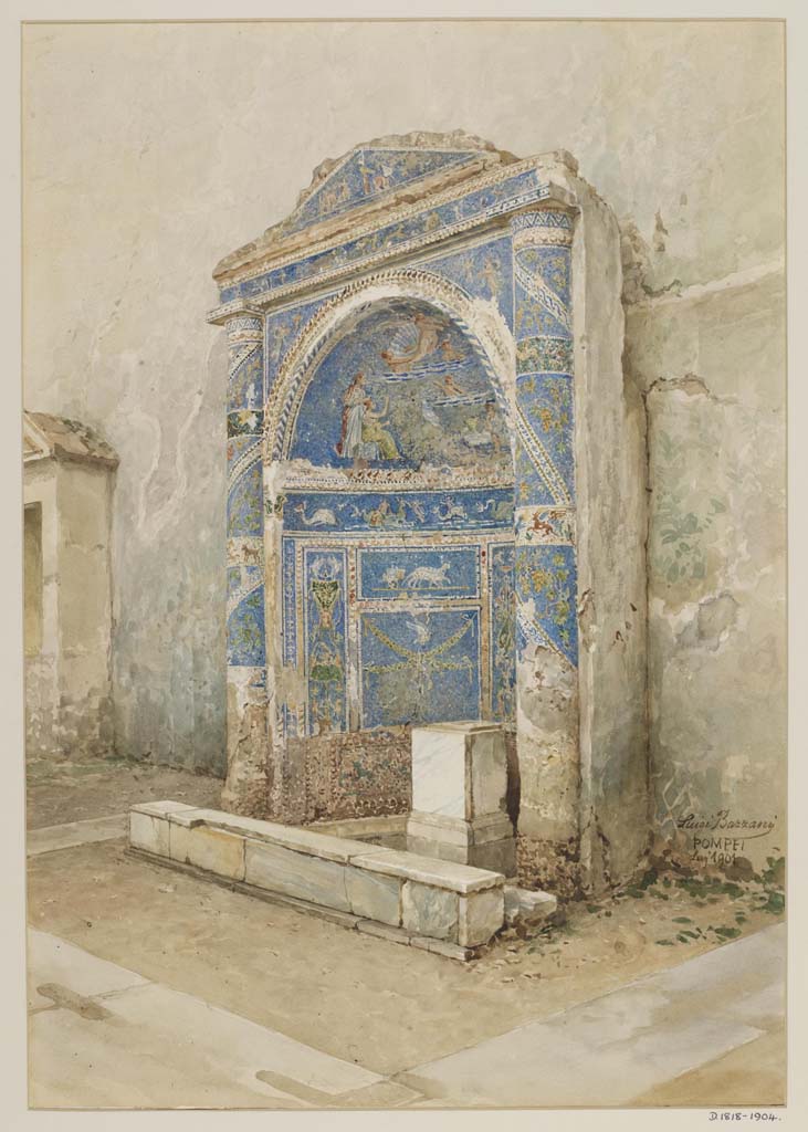 IX.7.20 Pompeii. July 1901. Watercolour of fountain by Luigi Bazzani.
Photo © Victoria and Albert Museum. Inventory number 1074-1886.