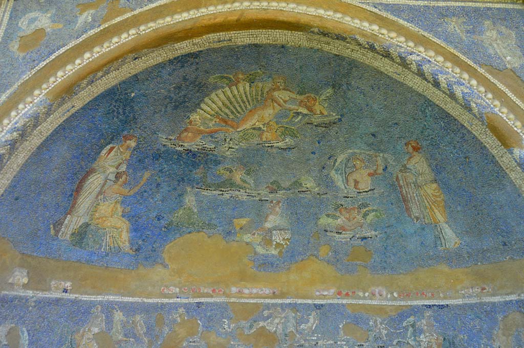 IX.7.20 Pompeii. October 2017.  Detail from mosaic fountain. Arched top with Venus in a shell and bathing figures.
Foto Taylor Lauritsen, ERC Grant 681269 DÉCOR.