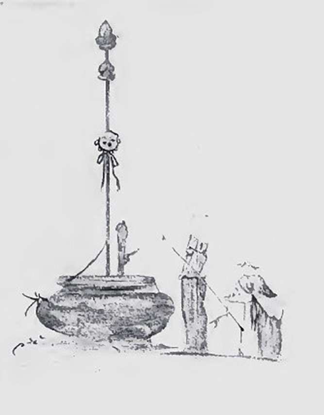 IX.8.6 Pompeii. Room 36, west wall, drawing of sacred landscape.
See Rostowsew M., 1911. Mitteilungen des Kaiserlich Deutschen Archaeologischen Instituts, Roemische Abtheilung Volume XXVI. Abb. 16.