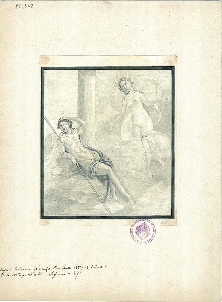 IX.8.6 Pompeii. Room 39, drawing of wall painting of Endymion and Selene.  
DAIR 83.362. Photo © Deutsches Archäologisches Institut, Abteilung Rom, Arkiv.